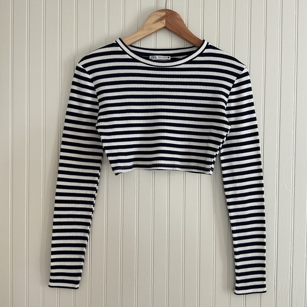 Zara Cropped Stripe T-Shirt